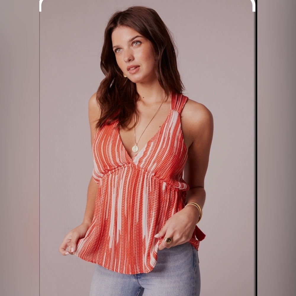 NWT GABRIELLA BAND OF THE FREE ORANGE STRIPE TASSEL TIE TANK TOP